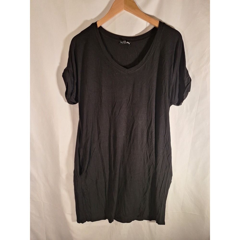 Fashion Nova Kinsley T-Shirt Dress Black V-Neck Short Sleeve Mini XL CAD1045